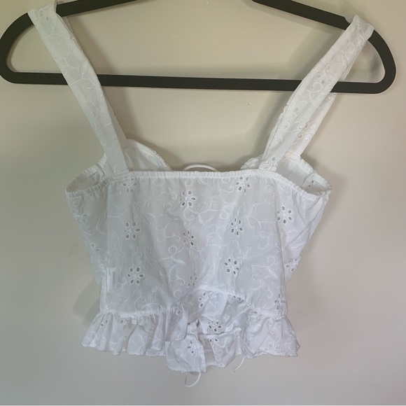 White Lace Up Cottage Core Top - Picture 5 of 8
